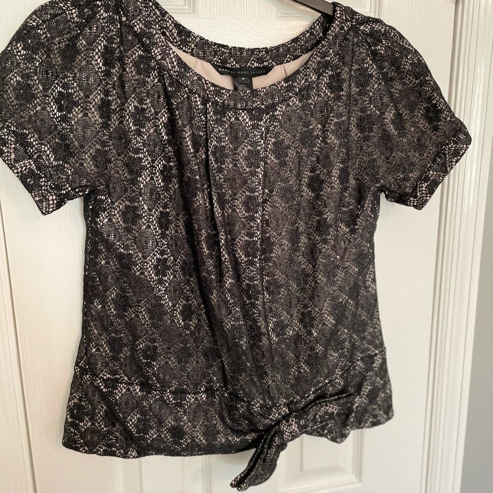 Black Lace Cap Sleeve Top w/ Waist Bow